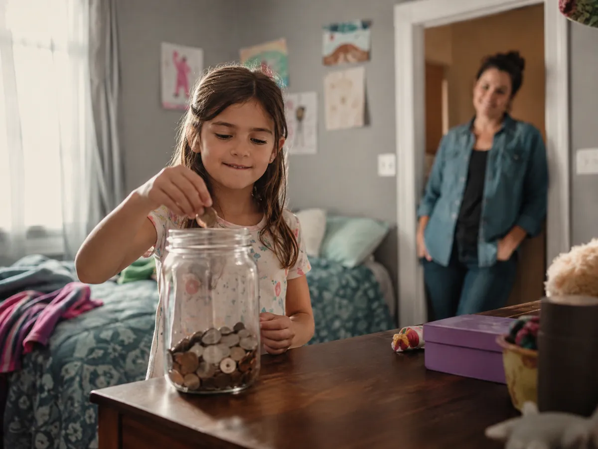 A little girl happily using her own login